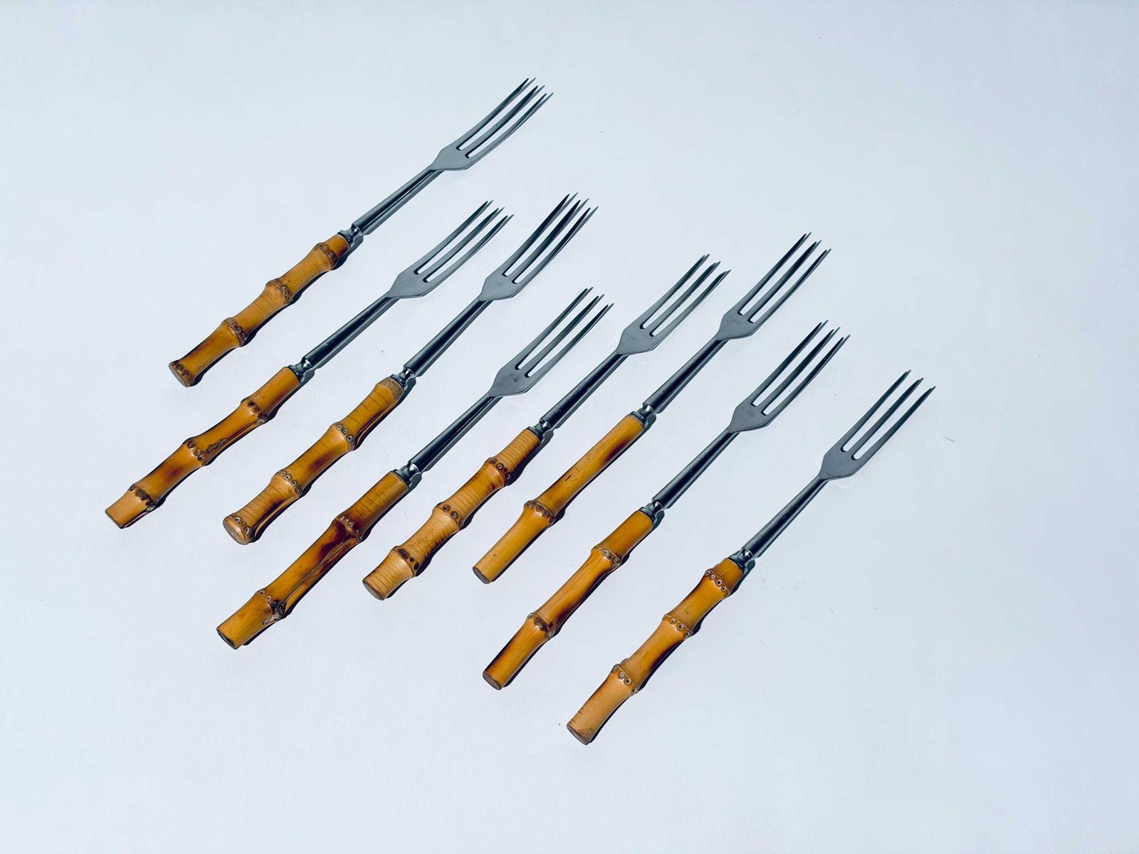 Vintage Bamboo Fondue Fork Set Inox / 1960s Mcm Mid Century Christmas New Years Design photo furniture