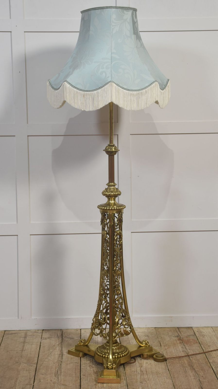 Ornate Brass Floor Lamp With Floral Openwork Base Marble Portrait Bust Of A Gentleman
