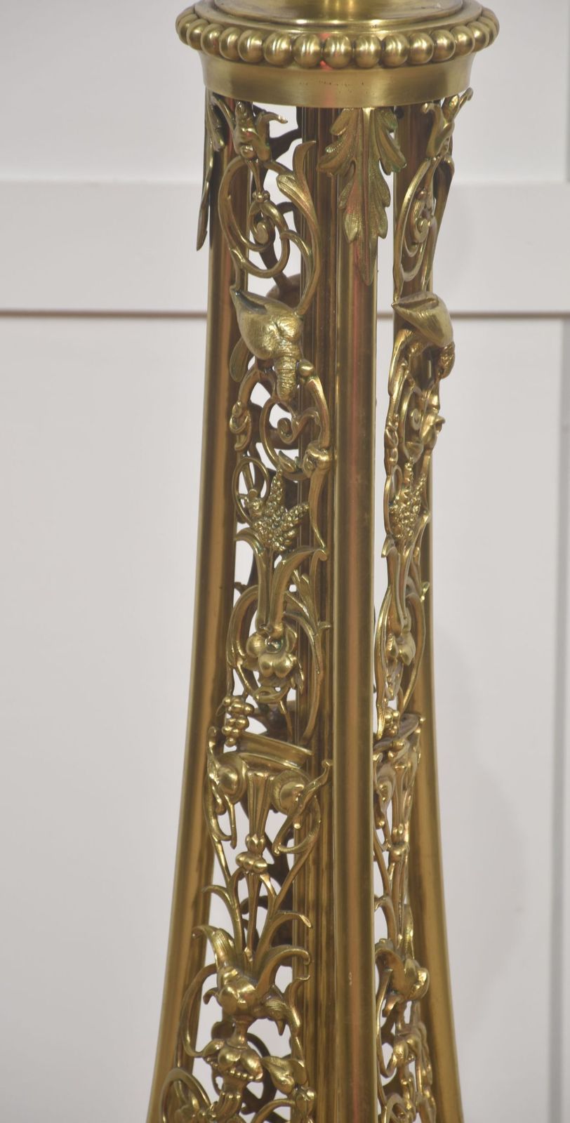Ornate Brass Floor Lamp With Floral Openwork Base Marble Portrait Bust Of A Gentleman photo buy