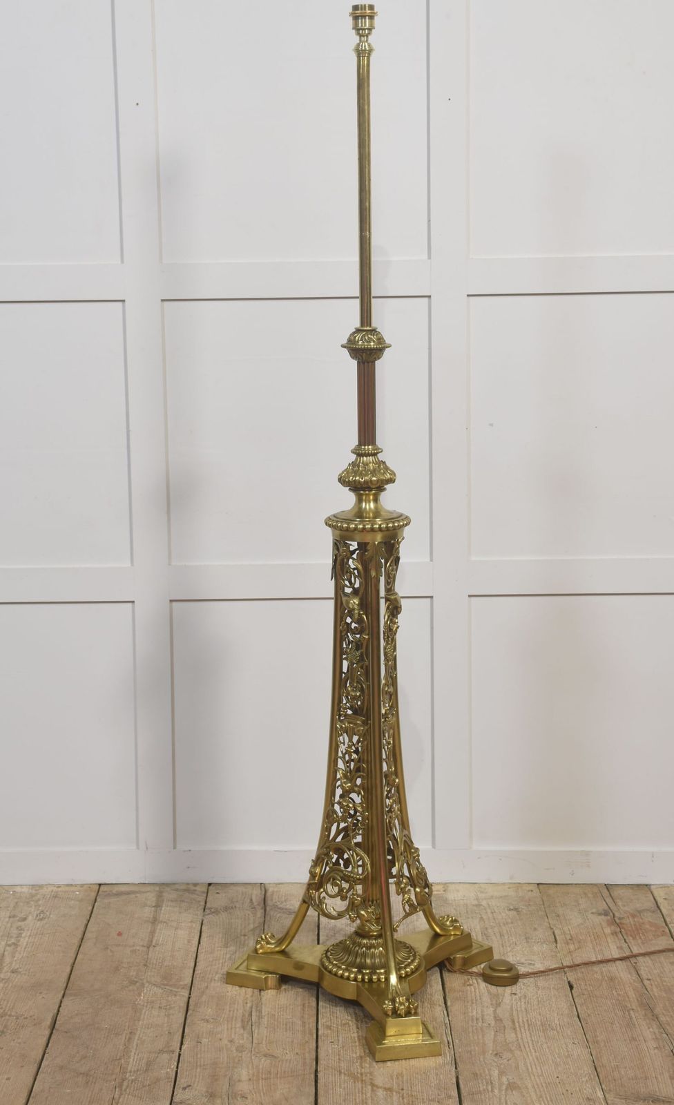 Ornate Brass Floor Lamp With Floral Openwork Base Marble Portrait Bust Of A Gentleman photo vintage