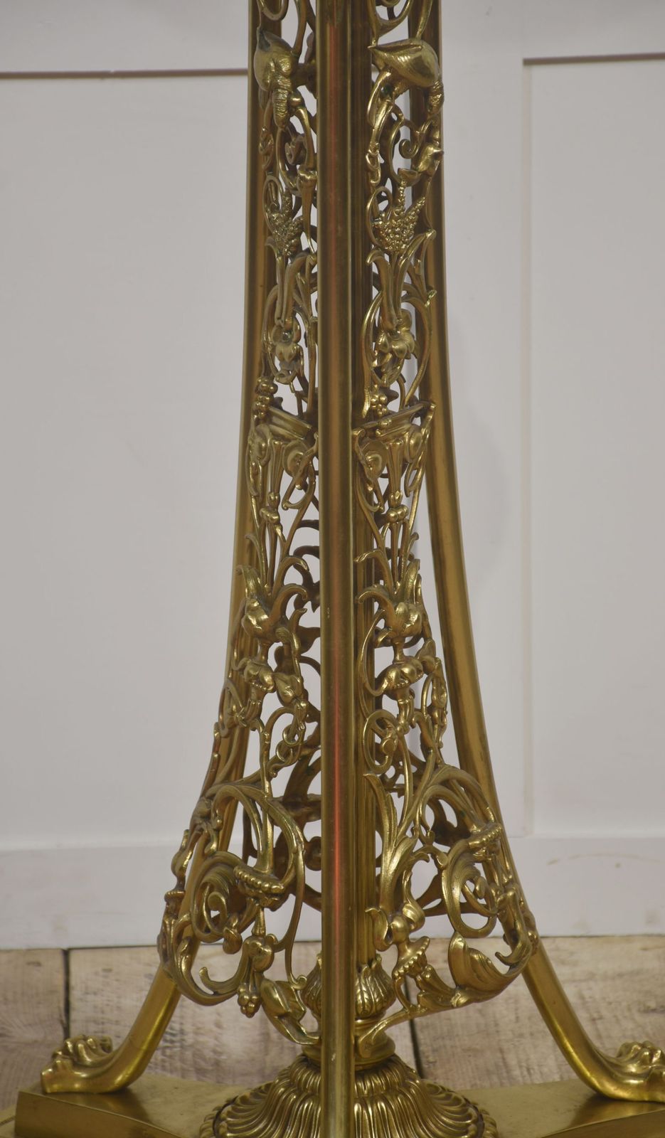 Lighting Ornate Brass Floor Lamp With Floral Openwork Base Marble Portrait Bust Of A Gentleman photo