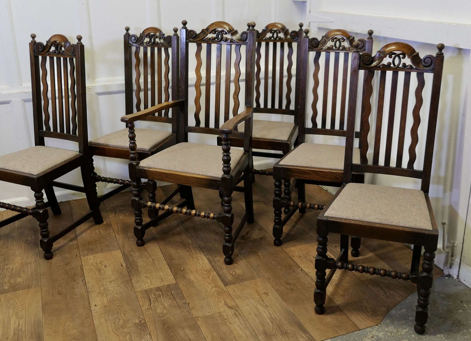 Set Of 6 19th Century Country House Oak Dining Chairs