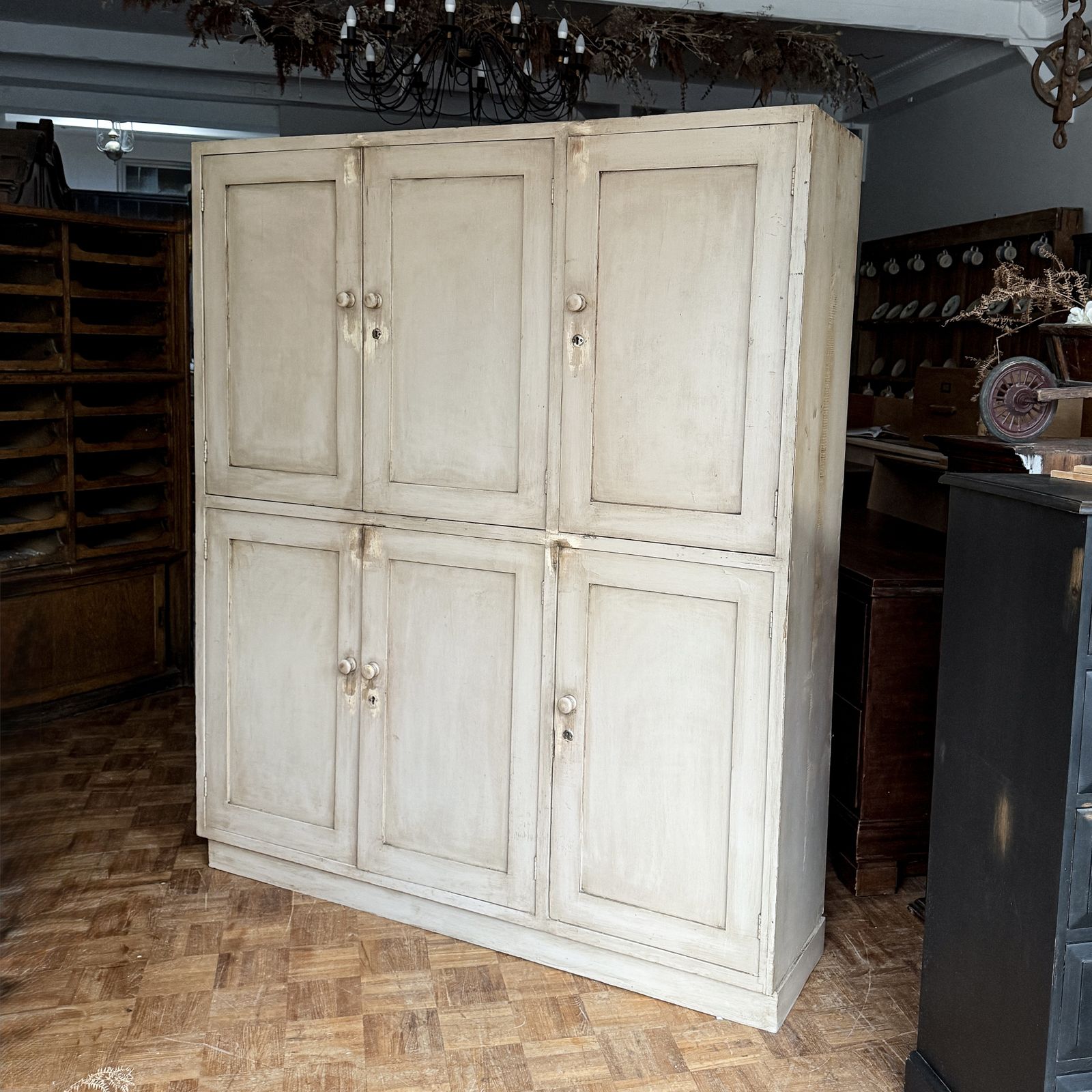19th Century English Painted Pine Housekeepers Cupboard / Dresser / Larder photo furniture
