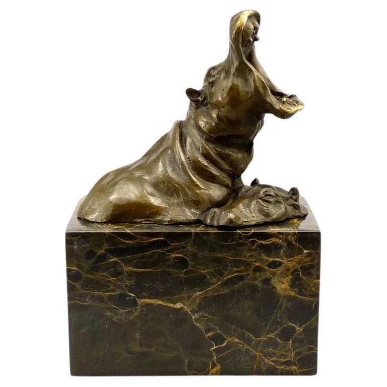 Family Of Baby Hippos   Bronze Animal Statue photo for sale