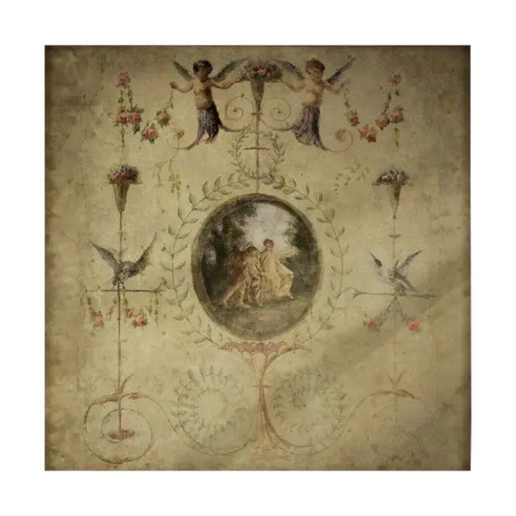 Vintage Style Panoramic Decorative Panel Mounted On Canvas 19th Century
