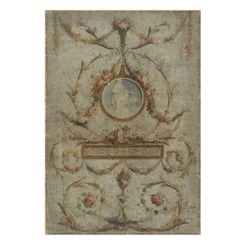 Vintage Style Panoramic Decorative Panel Mounted On Canvas, 19th Century photo for sale