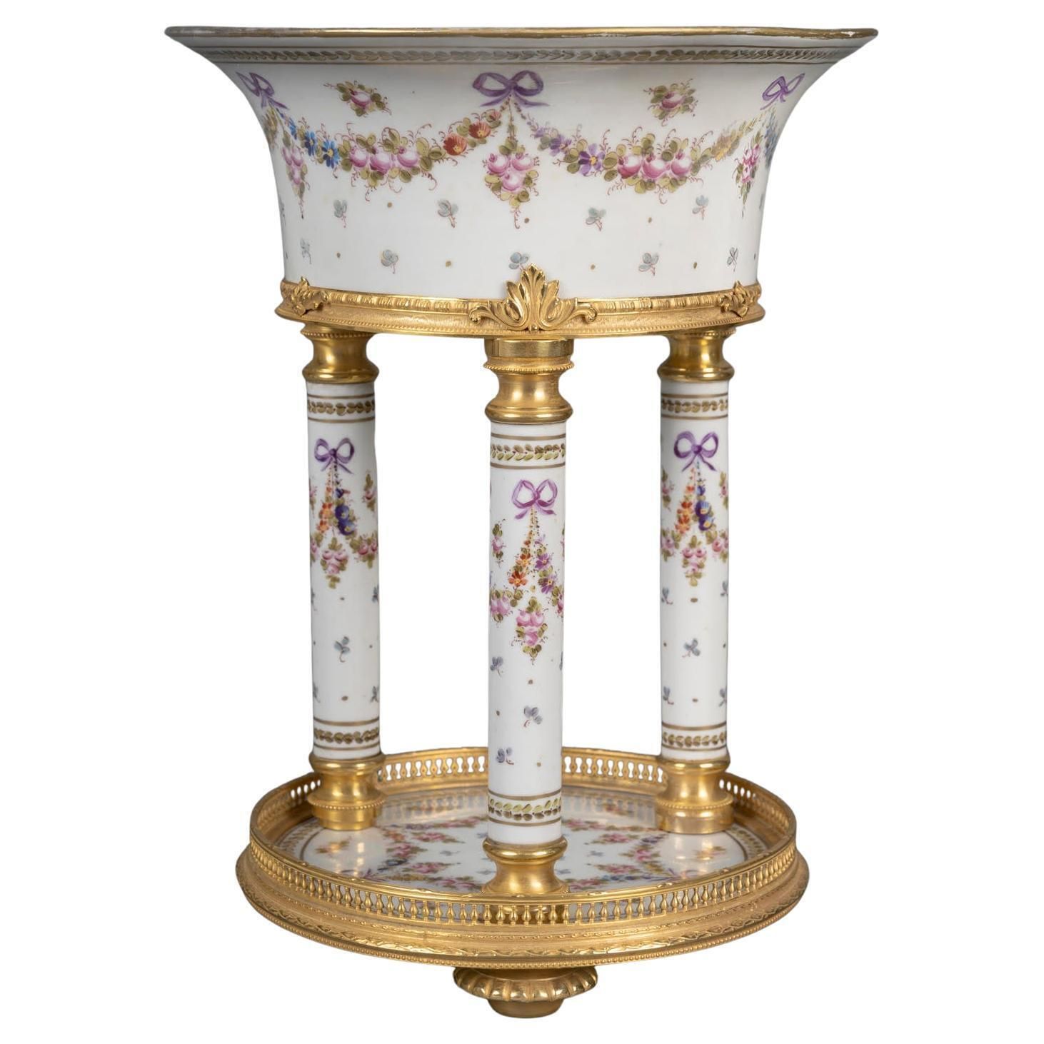 Painted Porcelain And Gilt Bronze Column Planter, Napoleon III Period.