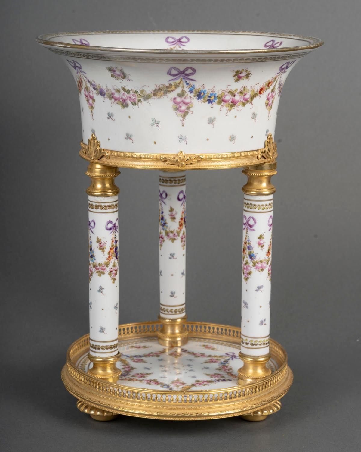 Painted Porcelain And Gilt Bronze Column Planter, Napoleon III Period. photo furniture