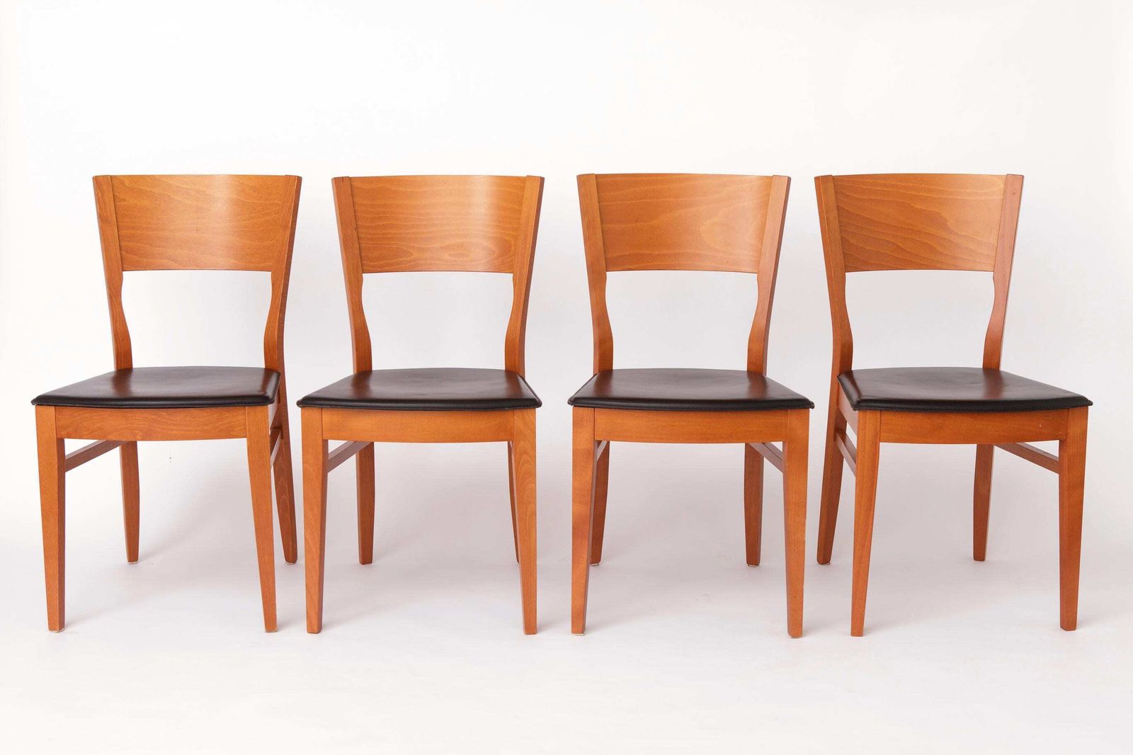 Set Of 4 Italian Chairs By Dal1923, 1980s, Elm Wood, Black Faux Leather