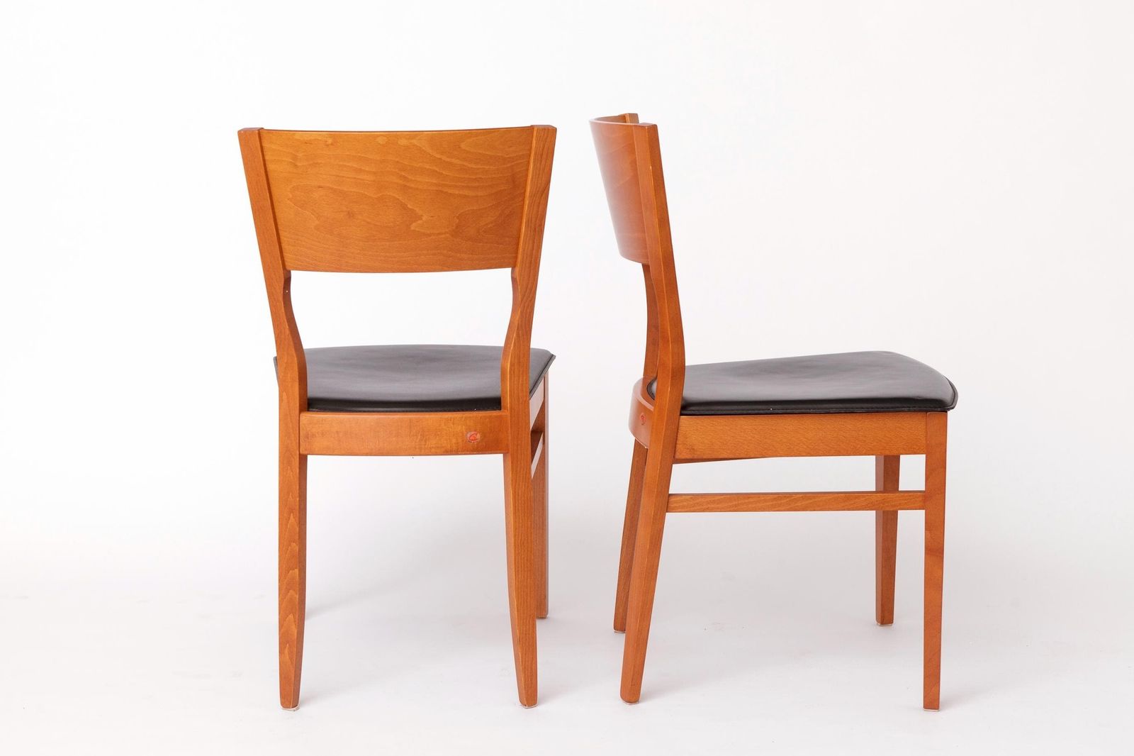 Set Of 4 Italian Chairs By Dal1923, 1980s, Elm Wood, Black Faux Leather photo vintage
