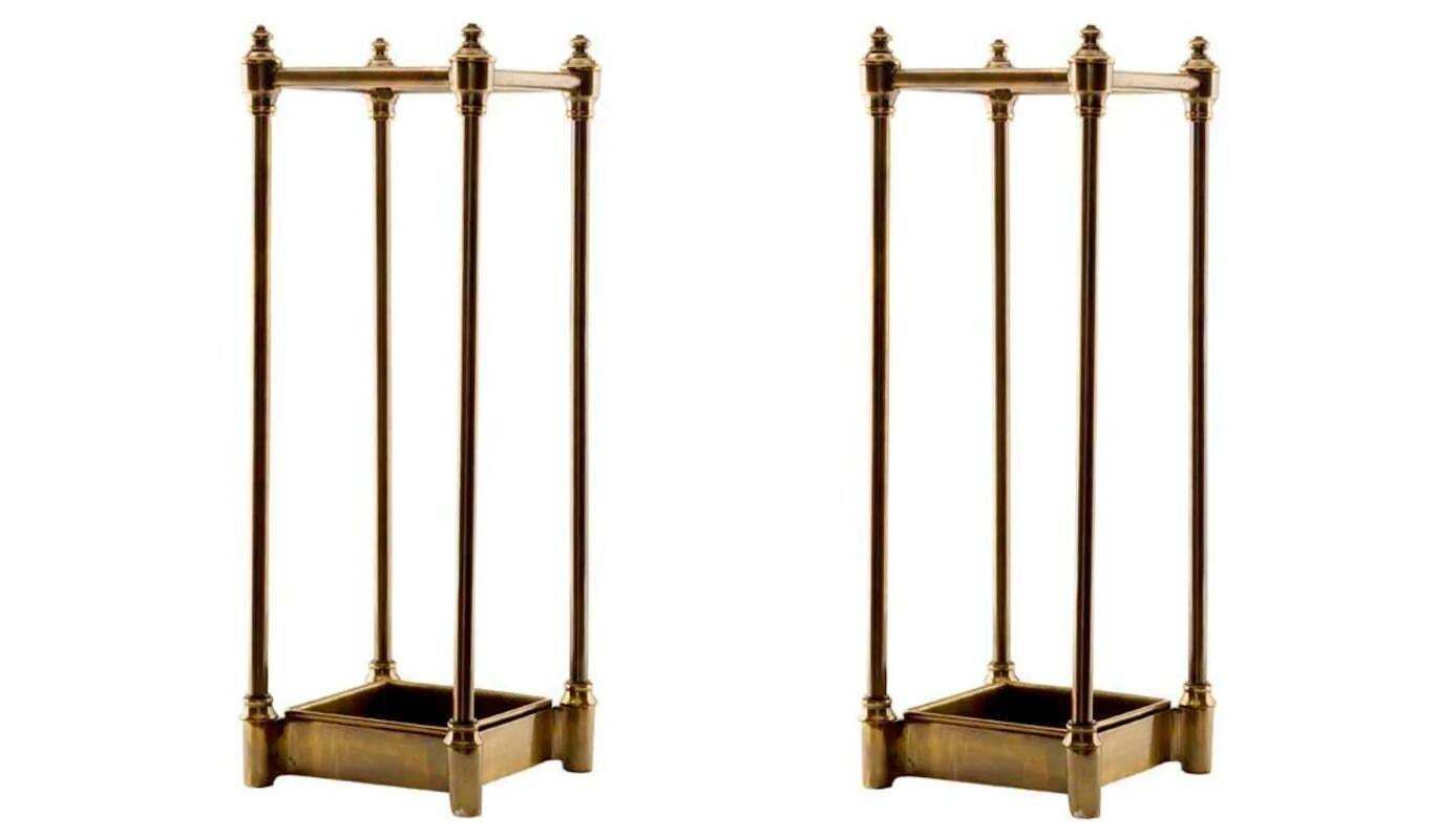 Pair Of Umbrella Stands, Antique Brass Finish, Drip Tray Included. photo for sale