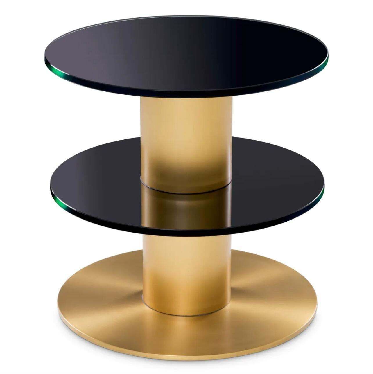 Round Side Table In Brushed Brass And Black Glass, Minimalist Style photo Furniture