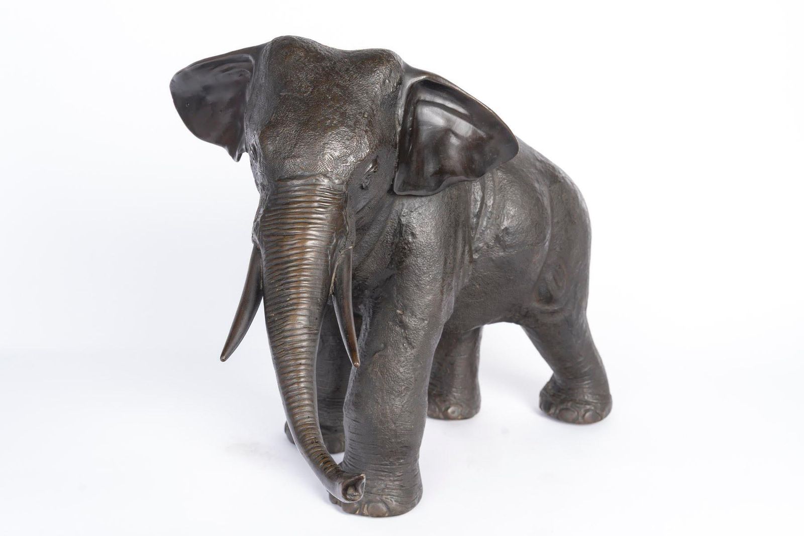 Elephant In Metal With Bronze Patina, 20th Century. photo Art