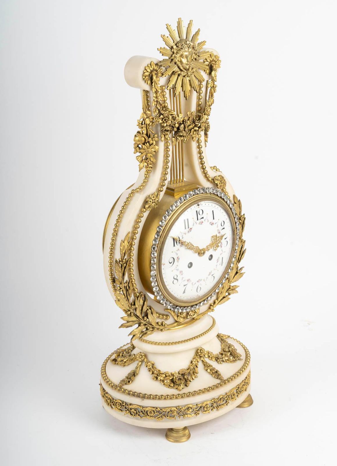 Lyre Shaped Clock In Marble And Gilt Bronze, 19th Century, Napoleon III Period. photo Home Decor