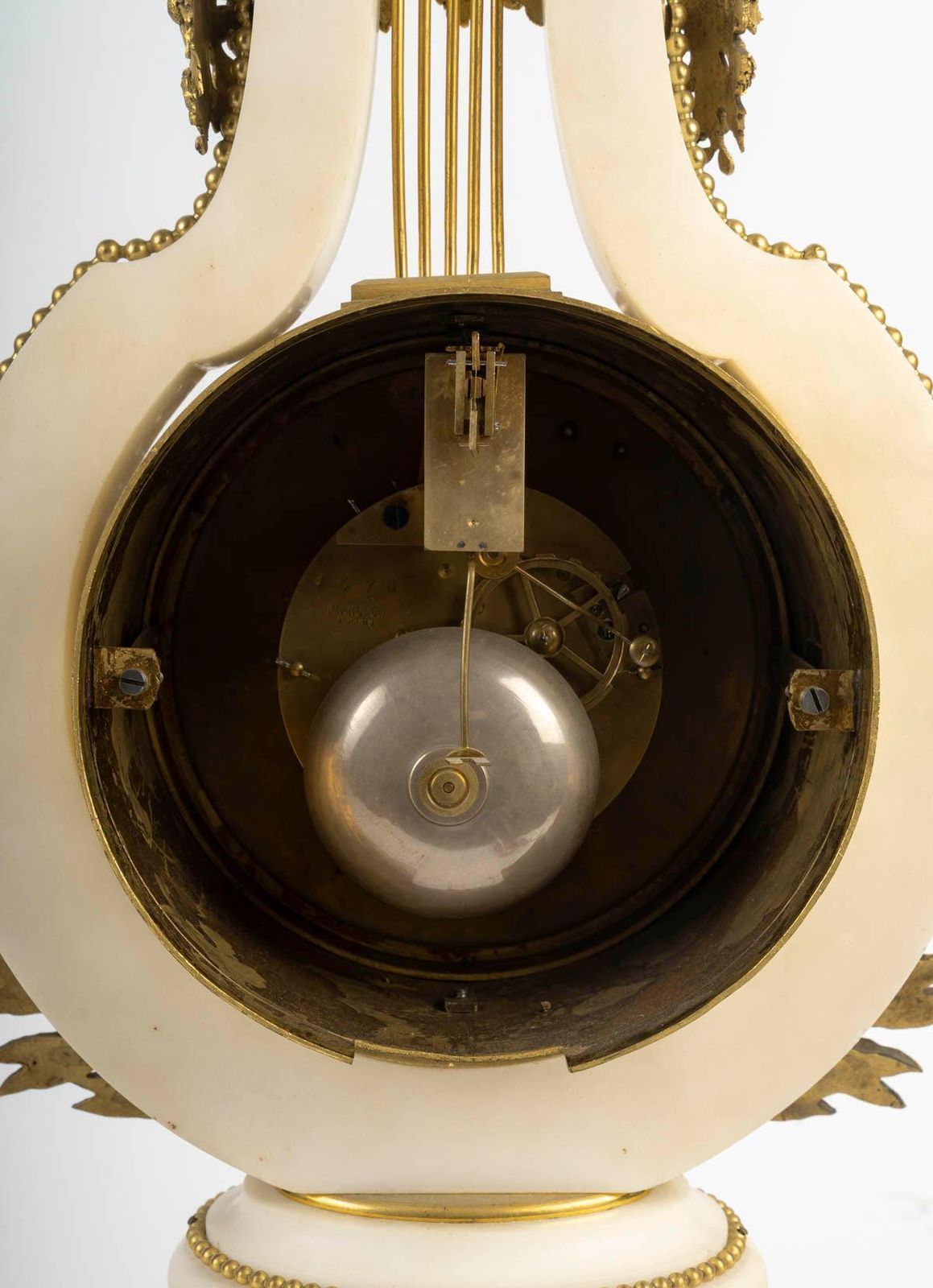 Lyre Shaped Clock In Marble And Gilt Bronze, 19th Century, Napoleon III Period. photo buy