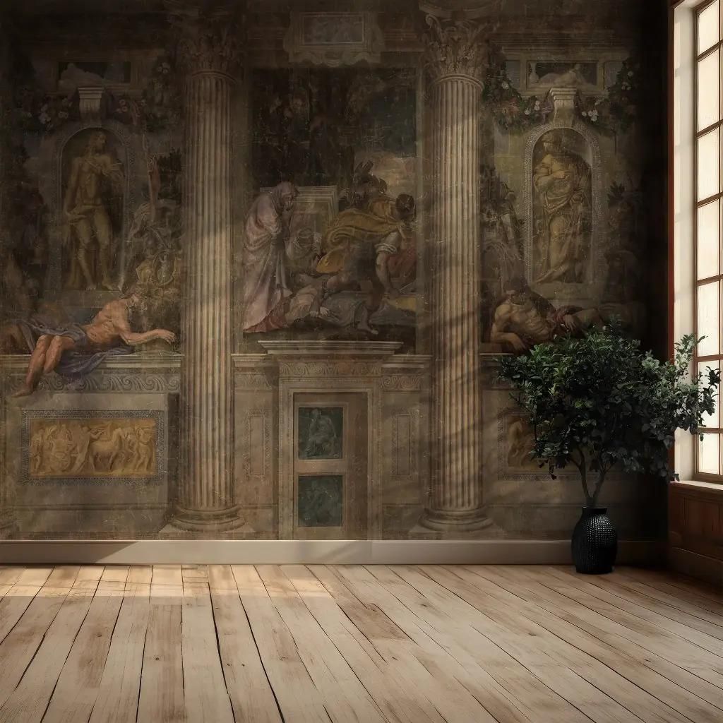 Panoramic Wall Mural On Canvas In An Antique Style, Inspired By The 19th Century photo for sale