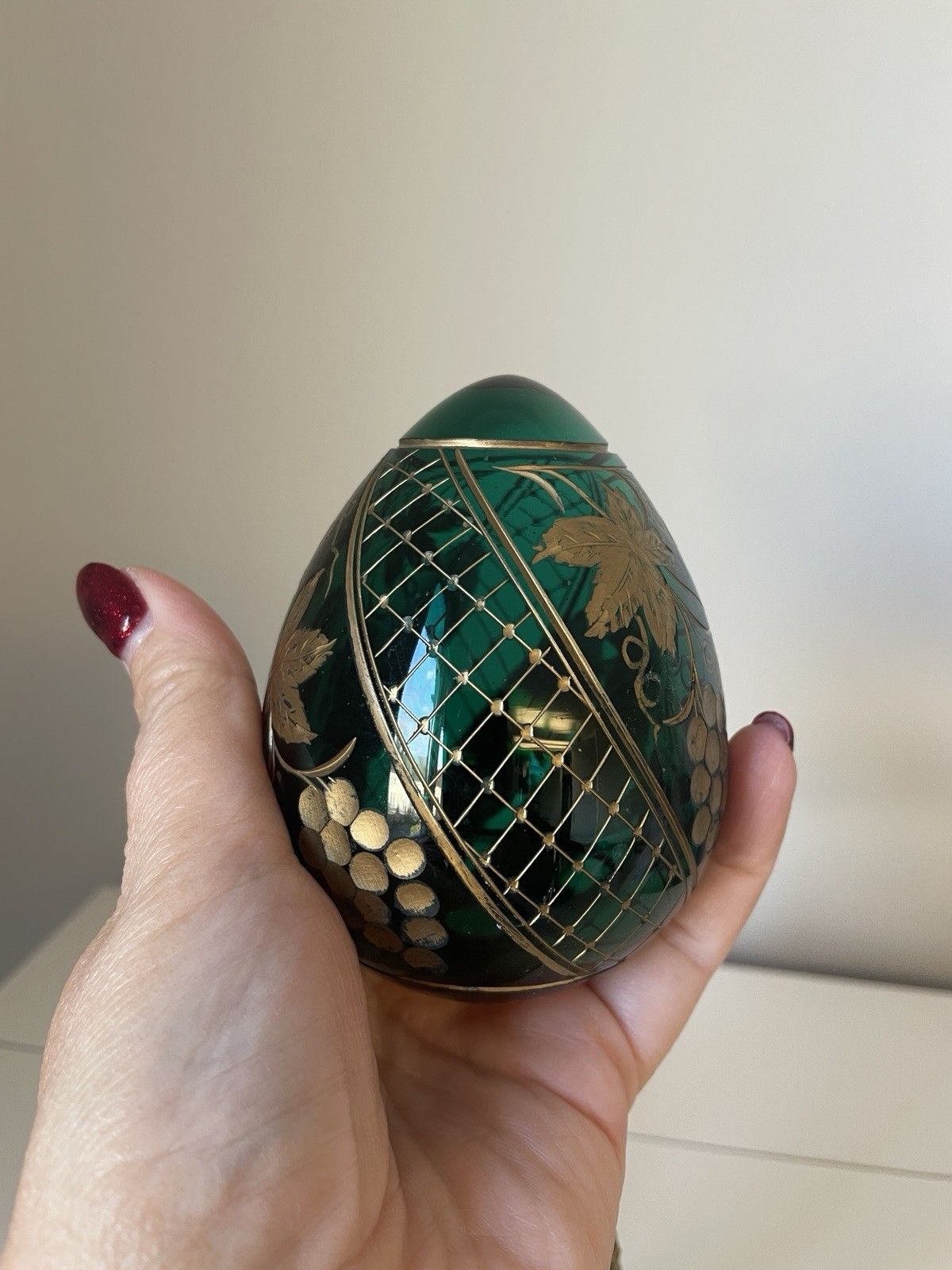 Home Decor Peterhof Emerald Green & Gold Crystal Egg Hand Made Ornate Stand After Fabergé photo