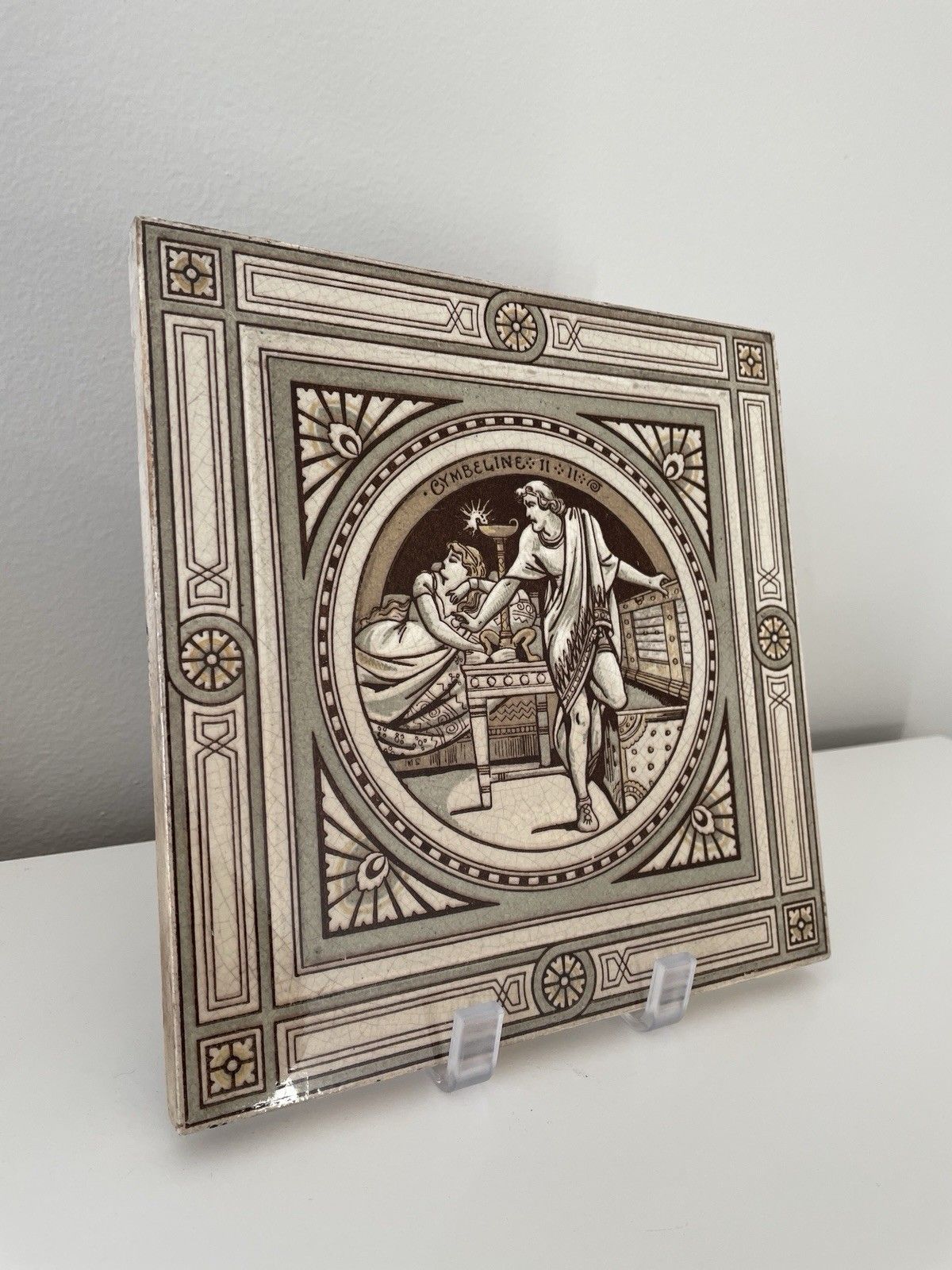 Antique Victorian John Moyr Smith Minton Tile Shakespeare Cymbeline II:II photo for sale