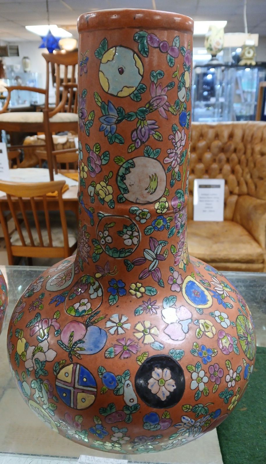 Pair Of Large Early C20th  Chinese Hand Painted Porcelain Flask Shaped Vases photo 185.0