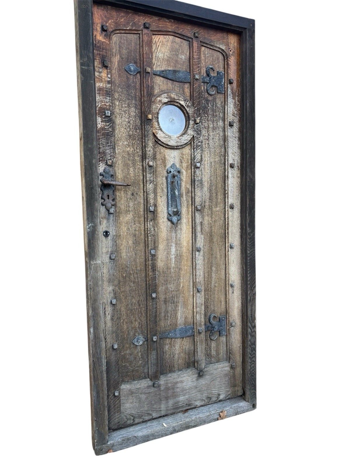Antique Solid Oak Front Door +Frame Reclaimed Period Heavy Old Rustic Hardwood photo furniture