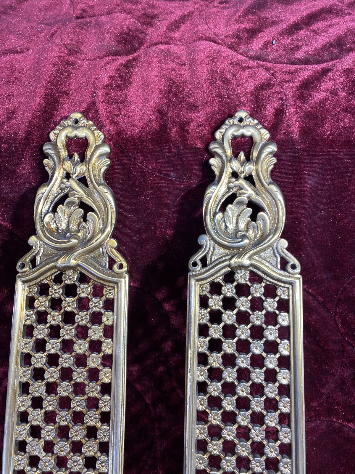 Pair Of Baroque Rococo Gilt Brass Door Push Finger Plates Louis XV Style Metal photo Home Fixtures