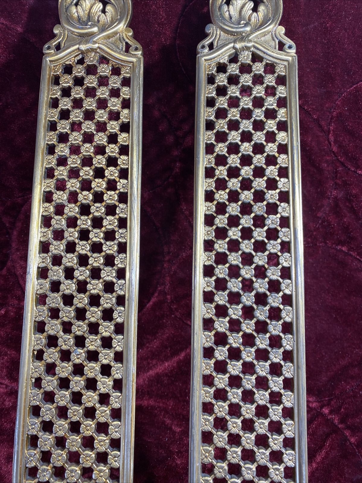 Pair Of Baroque Rococo Gilt Brass Door Push Finger Plates Louis XV Style Metal photo vinterior