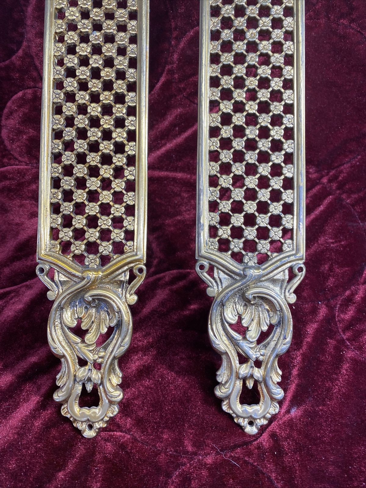 Pair Of Baroque Rococo Gilt Brass Door Push Finger Plates Louis XV Style Metal photo vintage