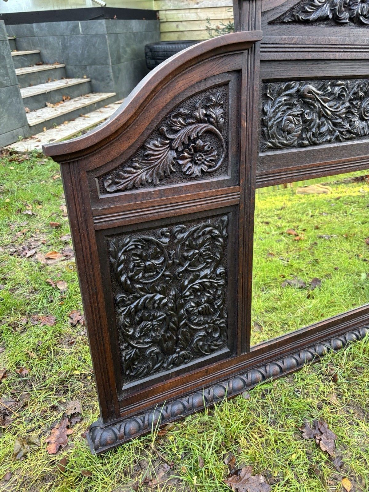Antique Carved Oak Jacobean Revival Mirror Period Mantle Sideboard Old Bevelled photo furniture