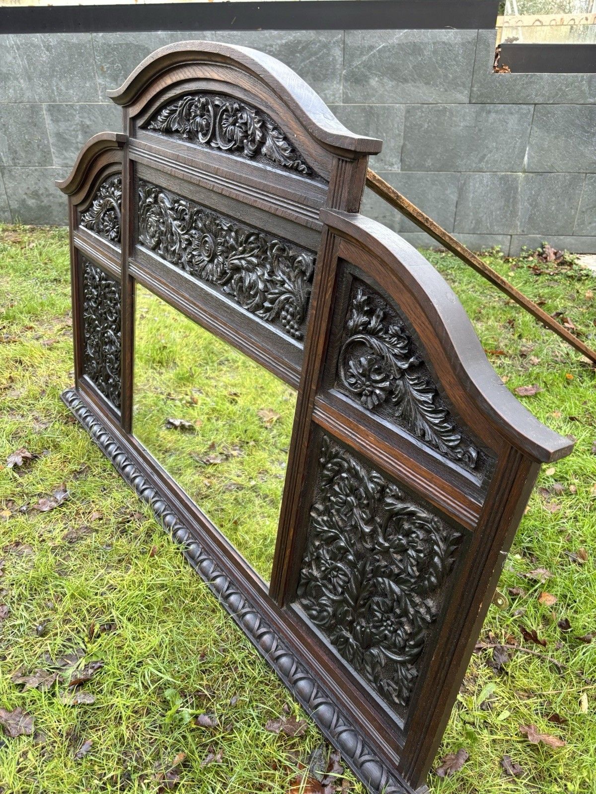 Antique Carved Oak Jacobean Revival Mirror Period Mantle Sideboard Old Bevelled photo 1711.0
