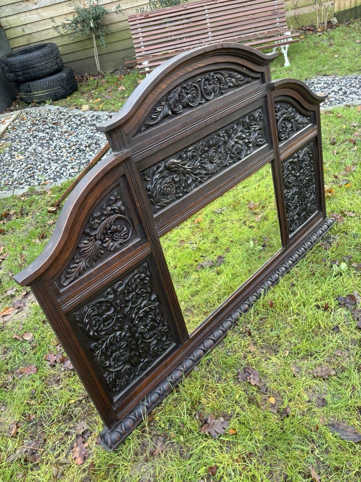 Antique Carved Oak Jacobean Revival Mirror Period Mantle Sideboard Old Bevelled photo vinterior