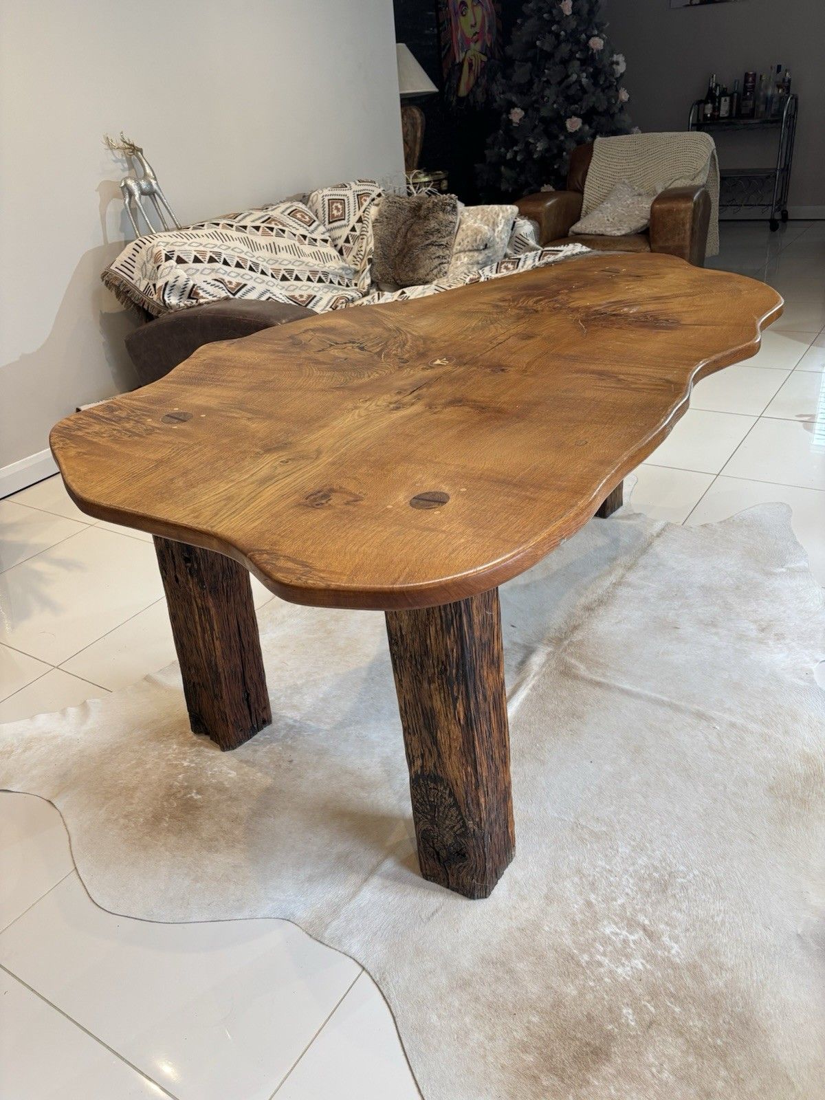 Stunning Oak Waney Edged 6 Seater Dining Table Unique Carved Inlaid 16th Century photo for sale