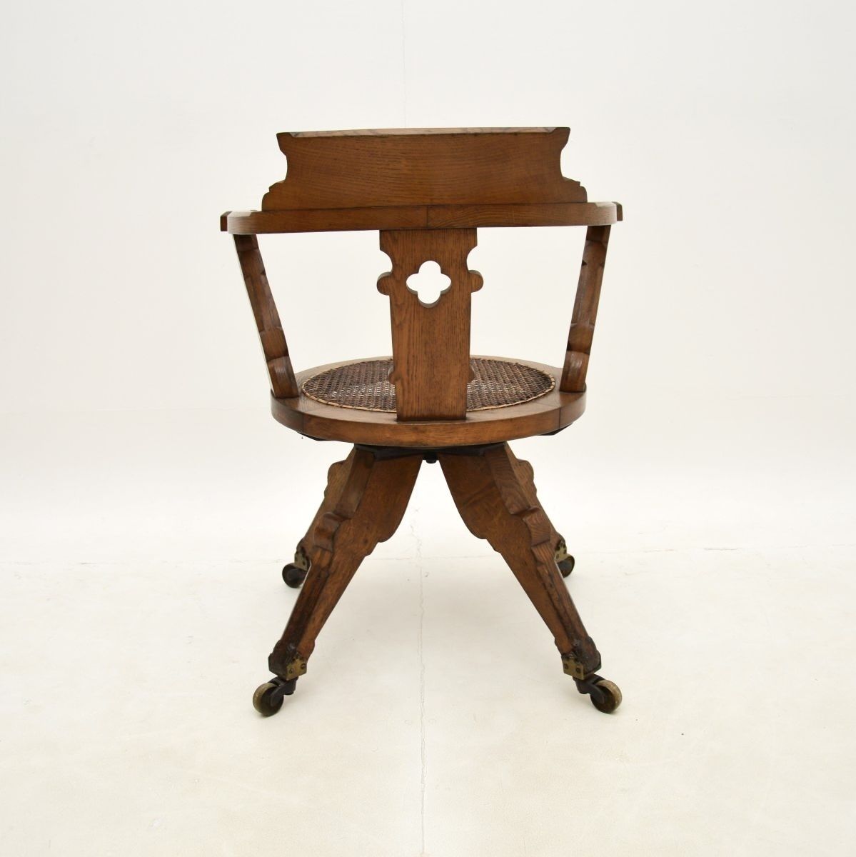 photo furniture Antique Victorian Gothic Revival Solid Oak Swivel Desk Chair