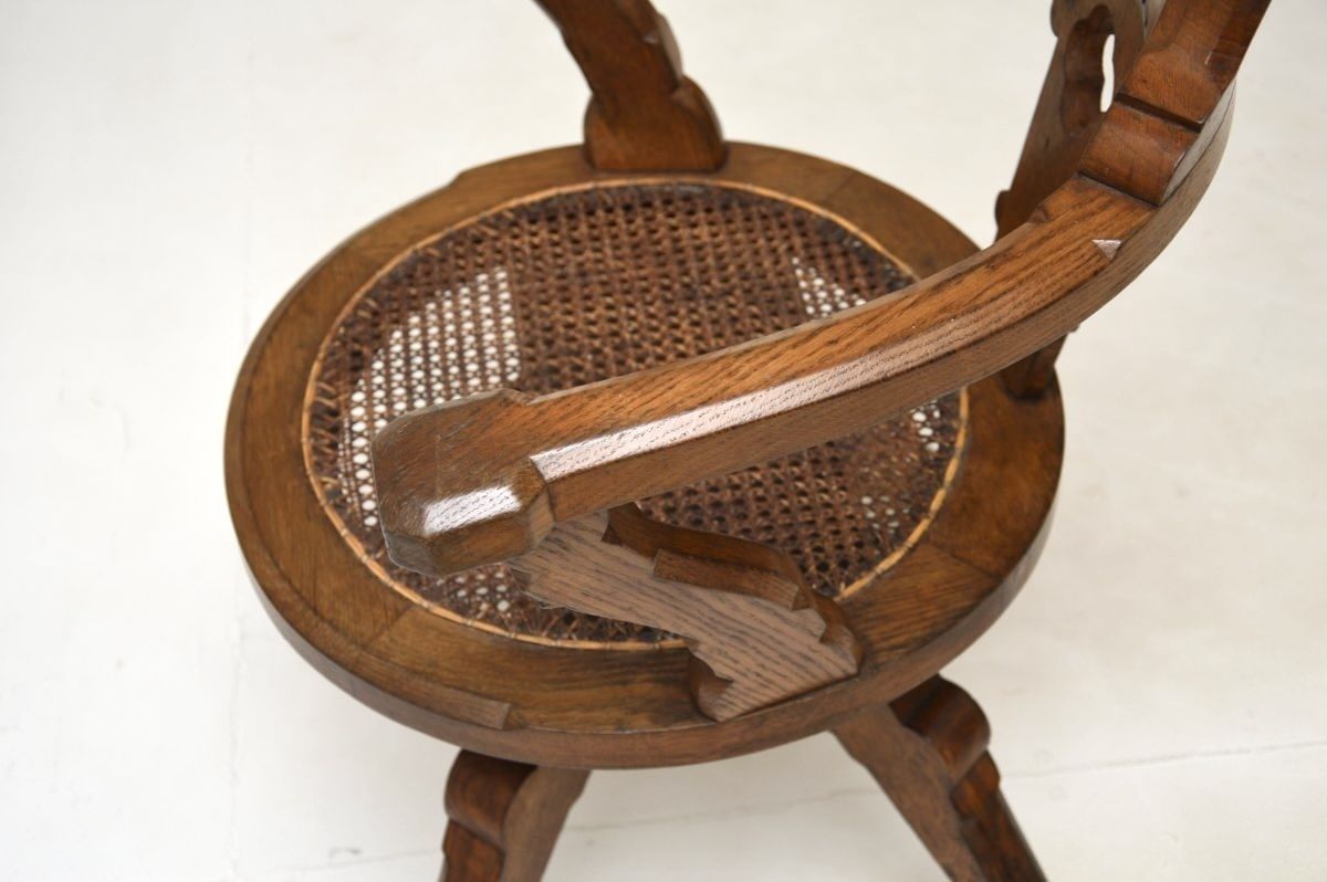 photo for sale Antique Victorian Gothic Revival Solid Oak Swivel Desk Chair