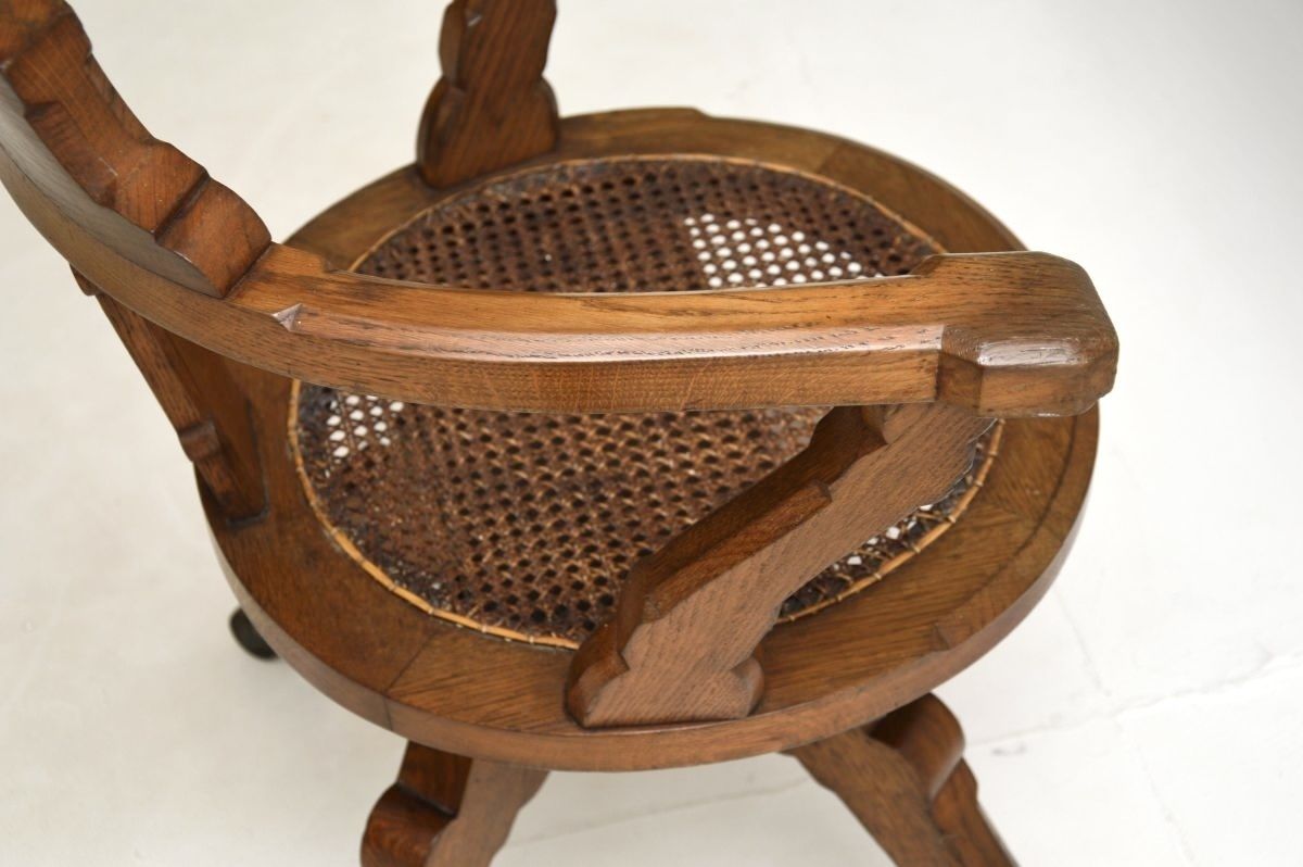 Furniture Antique Victorian Gothic Revival Solid Oak Swivel Desk Chair photo