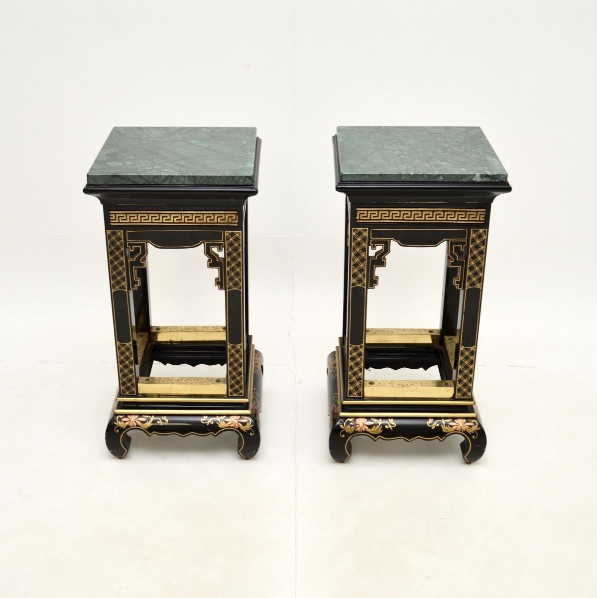 Pair Of Antique Lacquered Chinoiserie Marble Top Side Tables photo furniture