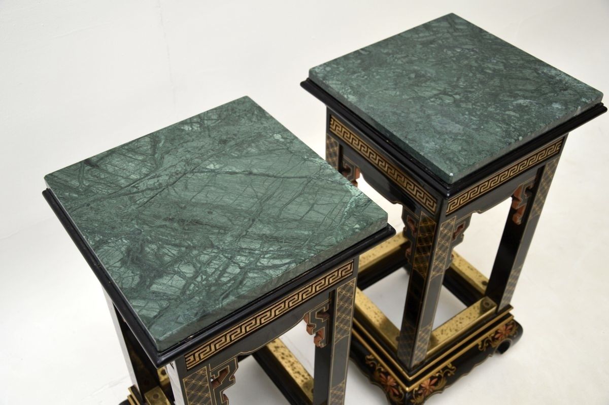 Pair Of Antique Lacquered Chinoiserie Marble Top Side Tables photo Furniture