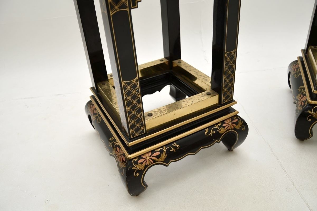 Pair Of Antique Lacquered Chinoiserie Marble Top Side Tables photo vintage