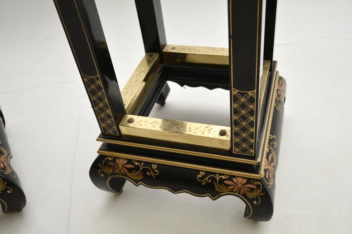 photo furniture Pair Of Antique Lacquered Chinoiserie Marble Top Side Tables