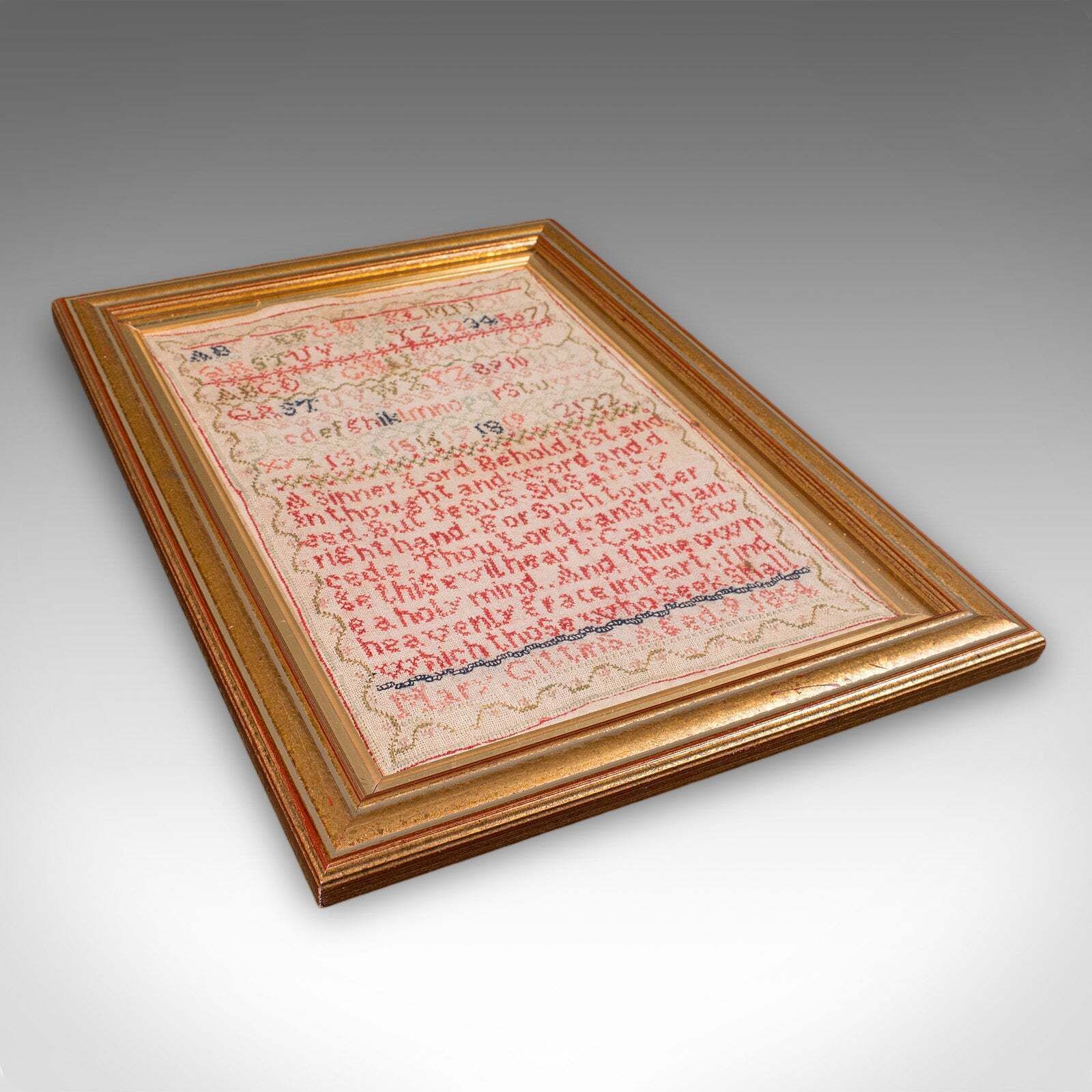 Antique Needlework Sampler, English, Framed, Embroidery Panel, Victorian, C.1854 photo buy