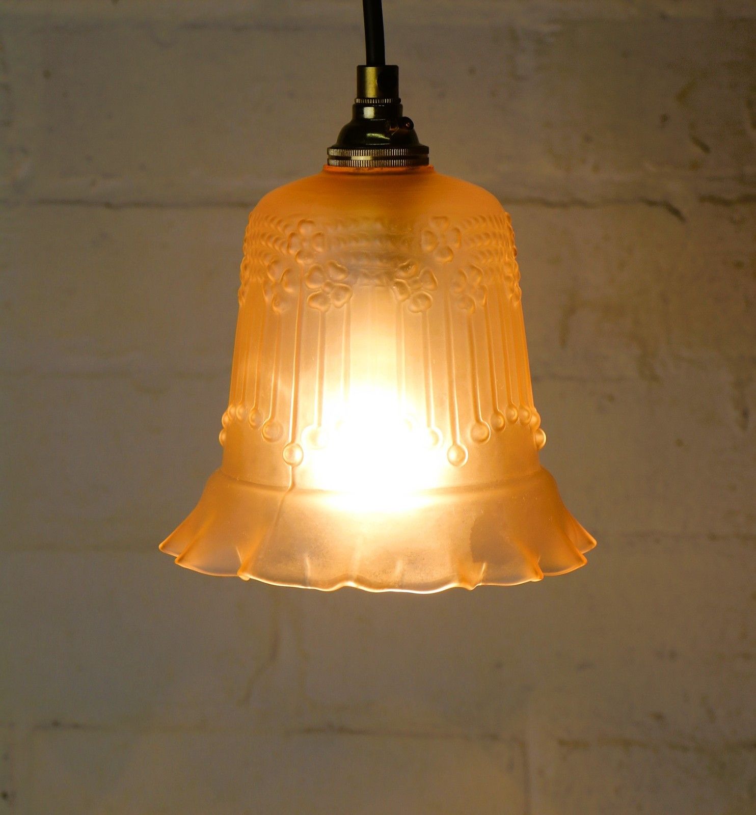 Ceiling Light Small Vintage Pink Blush Glass Pendant Frosted Art Deco Frilled photo furniture