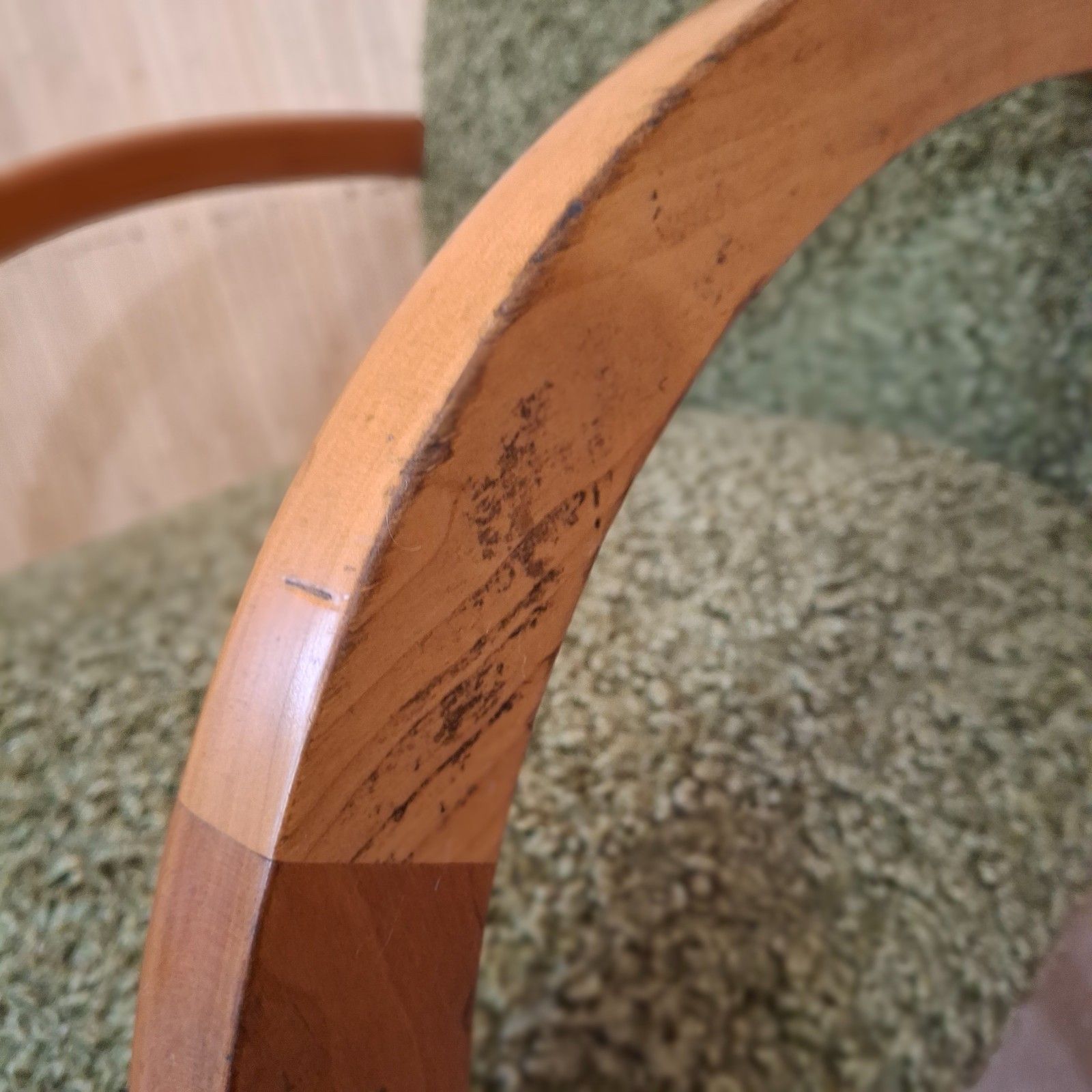 Fab Vintage Art Deco Style Beech Bentwood Bridge Chair Soft Khaki Green Boucle photo for sale