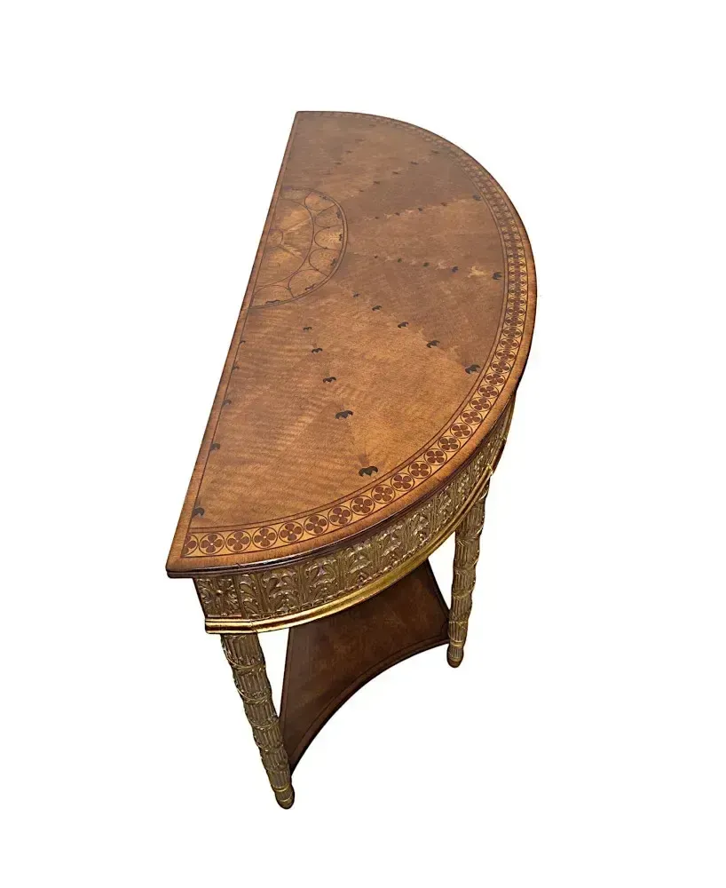 A Very Fine Pair Of Hand Made 20th Century Parcel Gilt And Inlaid Demilune Console Tables photo buy