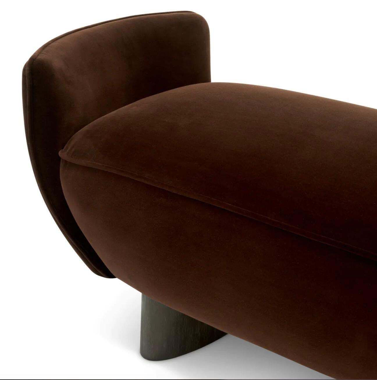 Brown Velvet Bench With Black Legs, Contemporary Design photo vinterior