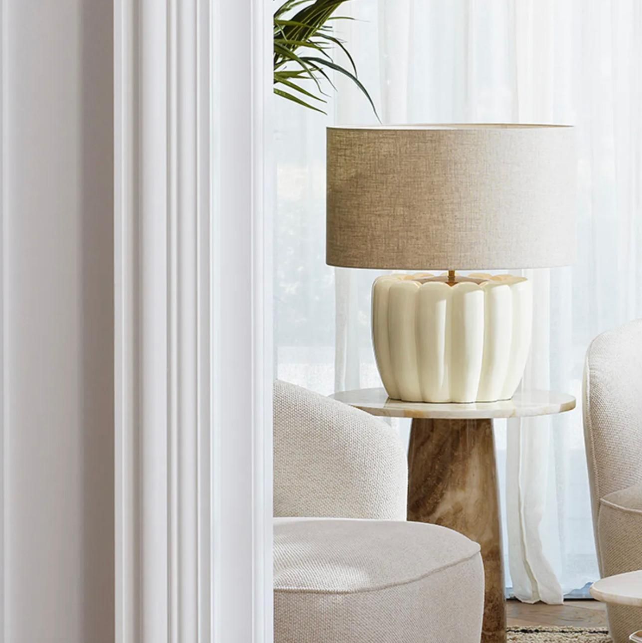 Pair Of Table Lamps In White Wood With White Shade, Contemporary Design photo for sale