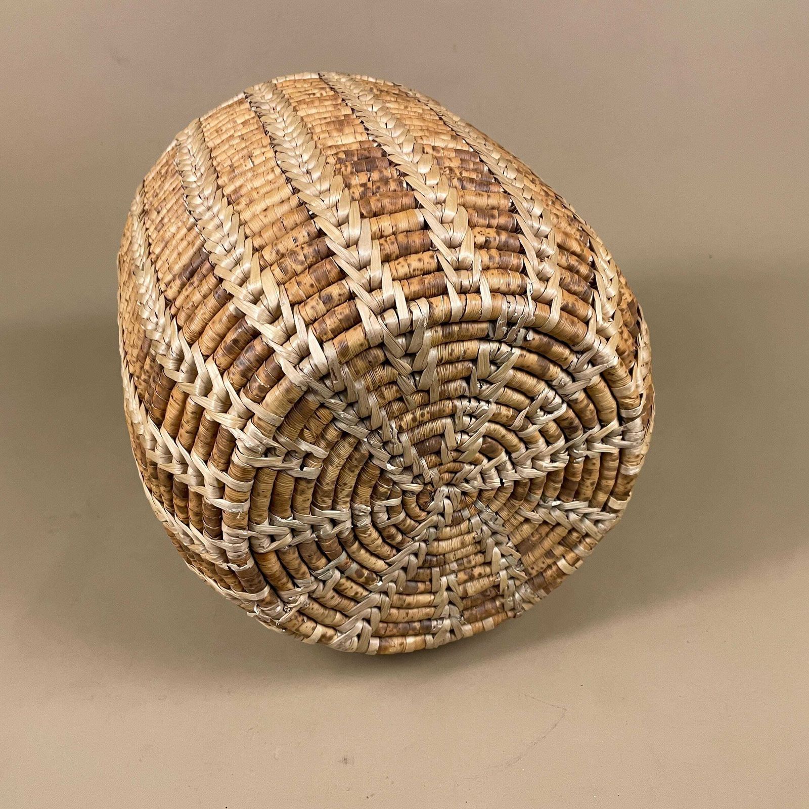 photo for sale Wicker Paper Basket Bin Woven Wood Vintage Brown Handmade Rubbish Bin Trash Boho Office Bin Oriental Cylinder Round Seagrass Antique