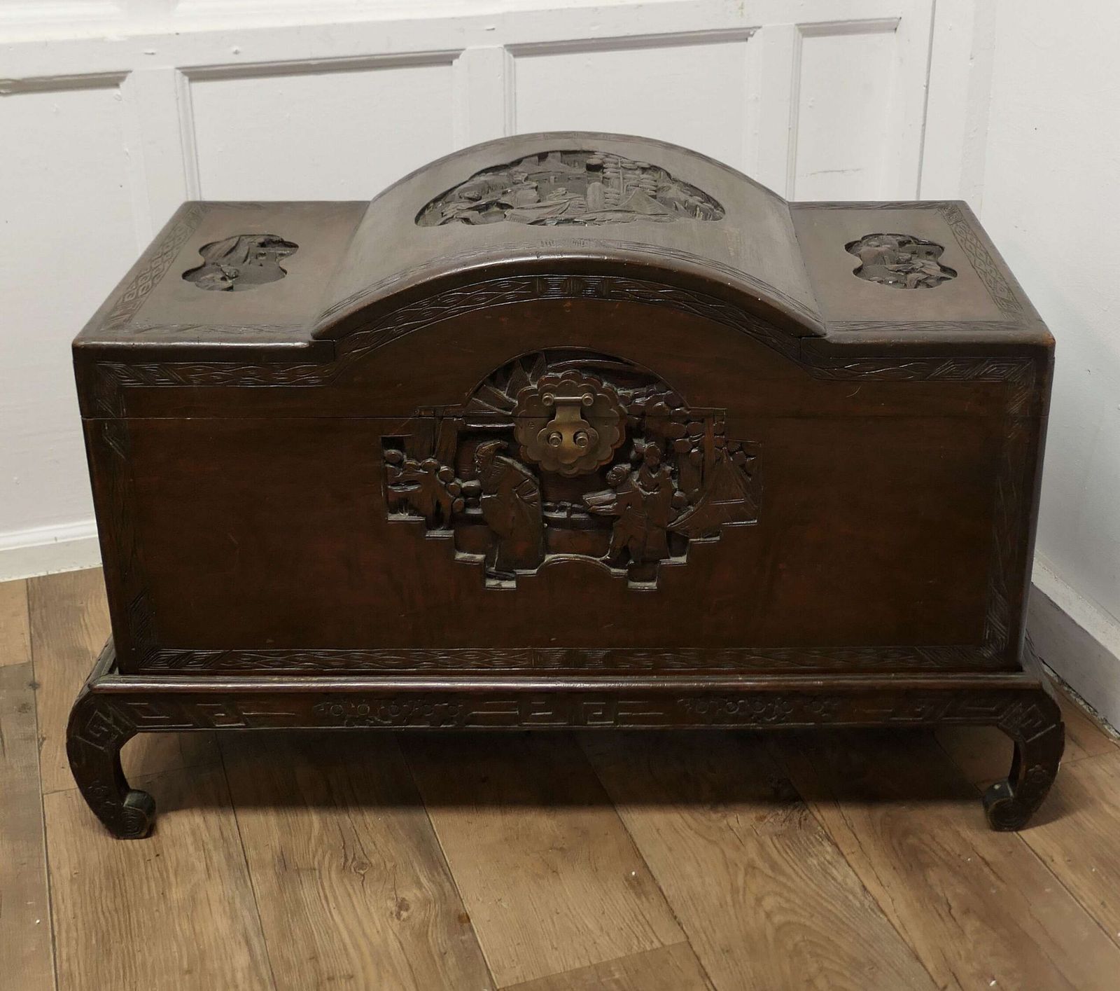 Art Deco Oriental Carved Camphor Wood Chest On Stand photo furniture