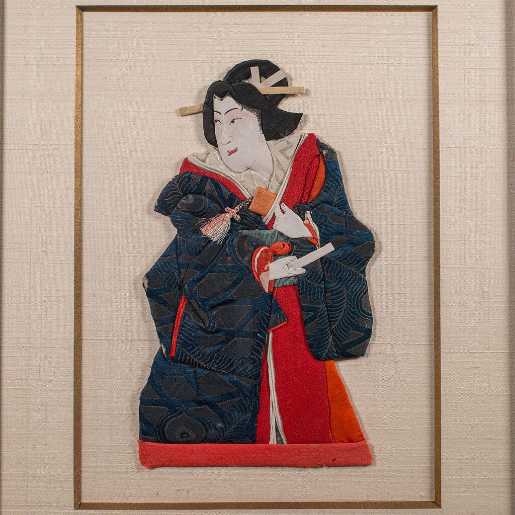 Vintage Geisha Portrait, Japanese Textile Relief Costume Picture, Art Deco, 1940 photo Art