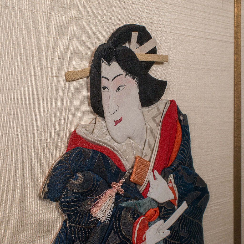 Vintage Geisha Portrait, Japanese Textile Relief Costume Picture, Art Deco, 1940 photo 965.0