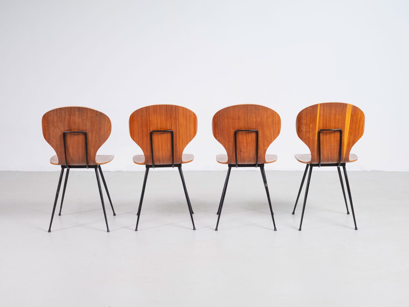 Carlo Ratti Set Of Four Lulli Dining Chairs In Steel And Wood By Ilc Lissone 1950s photo furniture