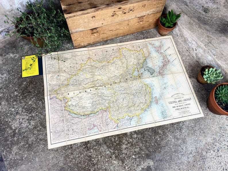 Antique Stanford's Map Of China & Japan 1900 photo vintage
